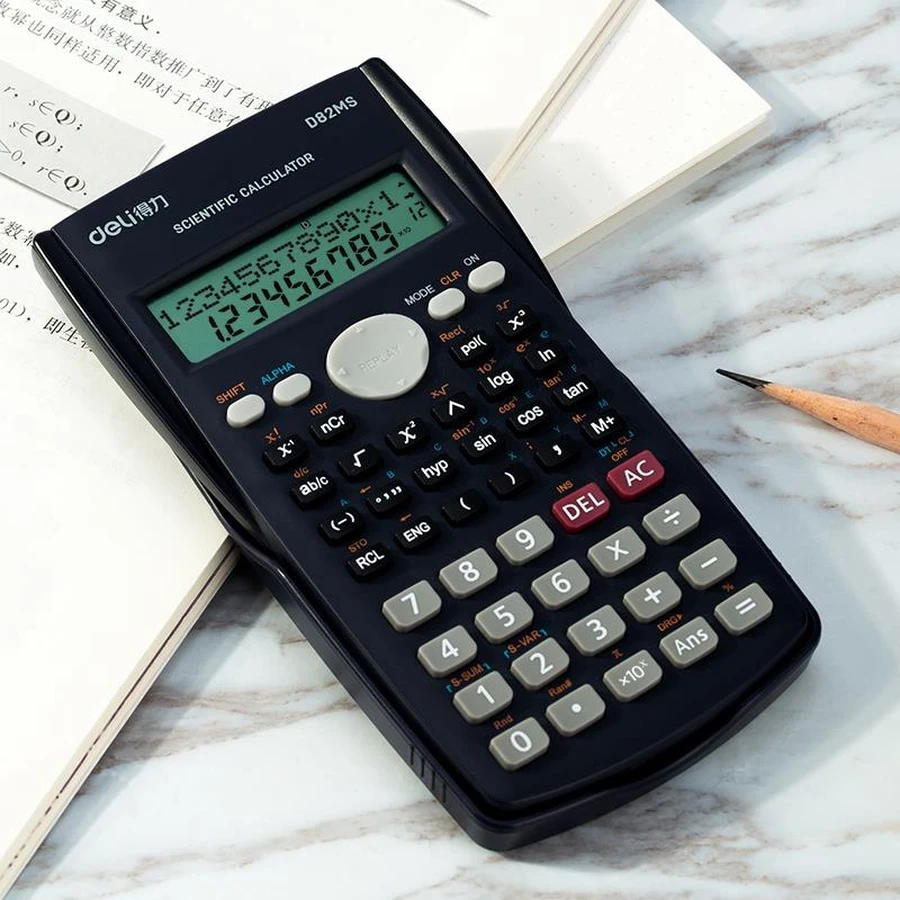 Deli 240 Functions 10+2 Digits Student Scientific Calculator | Dual Solar & Battery Power 2-Line LCD Display with Sliding Hard Cover | ED82MS