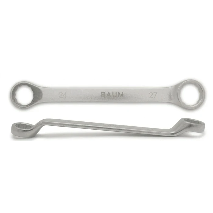 BAUM Heavy-Duty Large Chrome Vanadium Bi-Hexagon Ring Spanner | 12-Point Rough Matt Chrome Finish Oval Body Wrench | Model ART 23E (Sizes 24mm to 60mm)