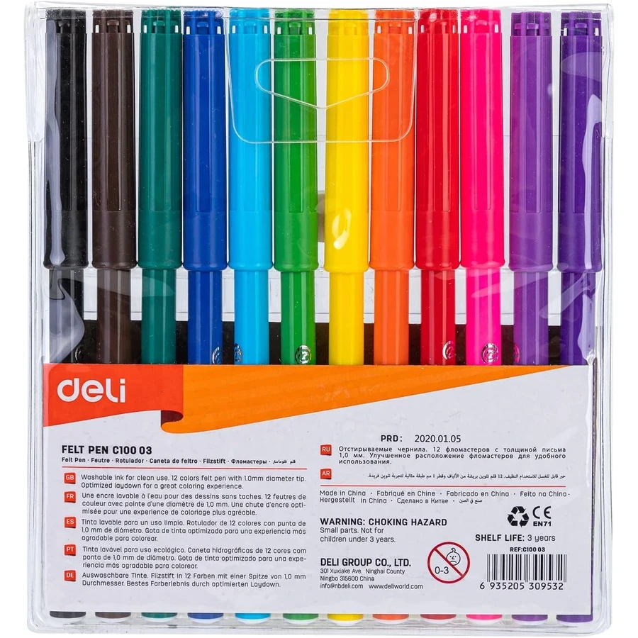 Deli 12-Color Creative Brush Pen Set | High-Pigment Flexible Tips | Ideal for Journals & Art | EC10003