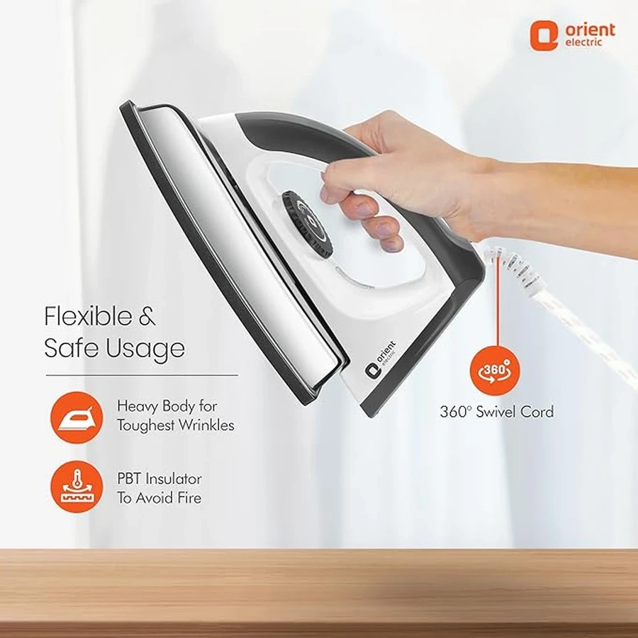 Orient Ultimate Plus 1100W Heavy-Weight Professional Dry Iron | Heavy Metal Base Garment Press with Fast Heat-Up & Multi-Fabric Wrinkle Removal (White)