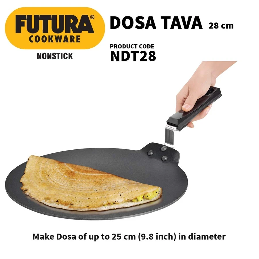 Hawkins NDT28 28cm Nonstick Dosa Tava | 4.88mm Extra Thick Hard Anodised Aluminium | Maximized Cooking Surface | Black