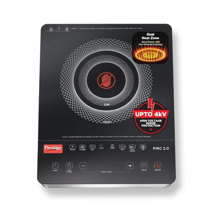 Prestige PIRC 2.0 2000W Infrared Cooktop with Grill Rack | Universal Cookware Compatible Radiant Countertop Stove - Model 42324