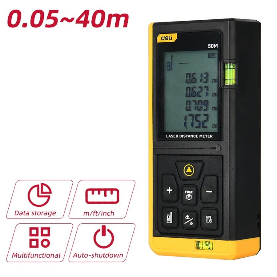 Deli 60m Professional Digital Laser Distance Measure | High-Precision Rangefinder with Dual Laser Projection, 1.7" LCD & 30 Data Storage | EDL4168