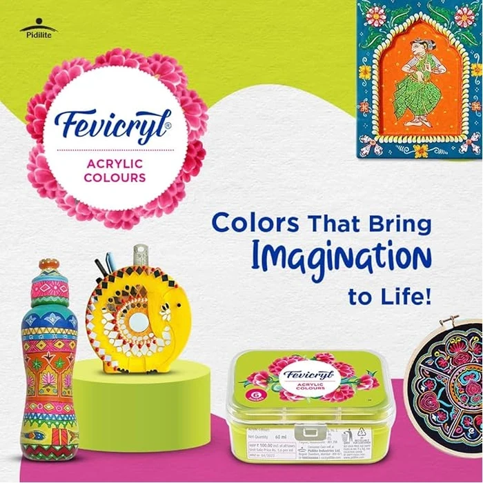 Pidilite ASF Fevicryl Lilac Acrylic Paint Kit | 60 ML Matte Finish Glow Paint Set with Brush & Palette | 30ml x 2