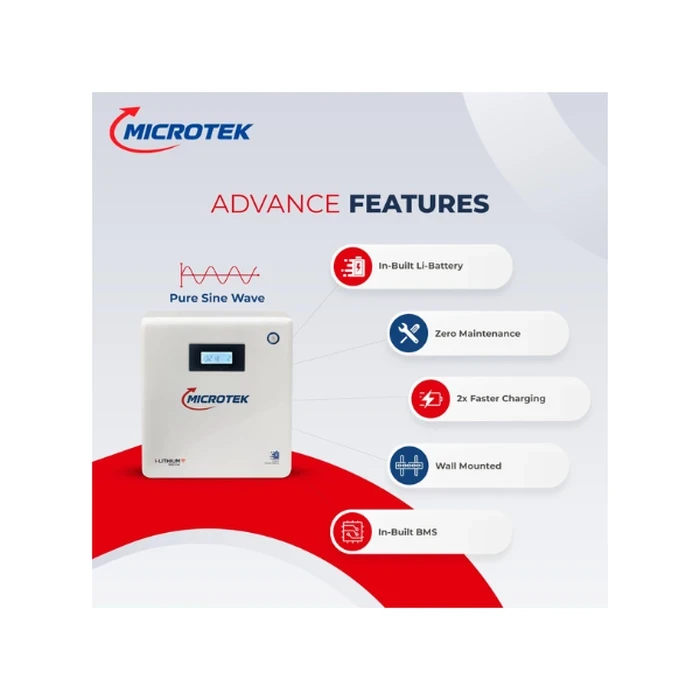 Microtek 1500/12VSW I-Lithium Inverter Battery Combo | 1150VA 925W Pure Sinewave UPS | Built-in 100Ah LiFePO4 Battery with WiFi Monitoring