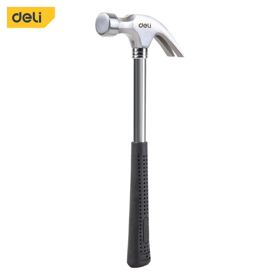 Deli 0.5kg (500g) Professional High-Carbon Steel Claw Hammer | Tempered Curved Head with Chrome-Plated Steel Handle & Anti-Fall Embedding | EDL5050