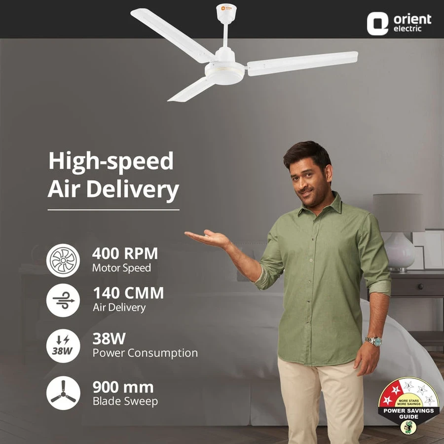 Orient New Breeze Base Ceiling Fan 900mm | 38W Energy Efficient | 400 RPM | 140 CMM Airflow | Brown & White
