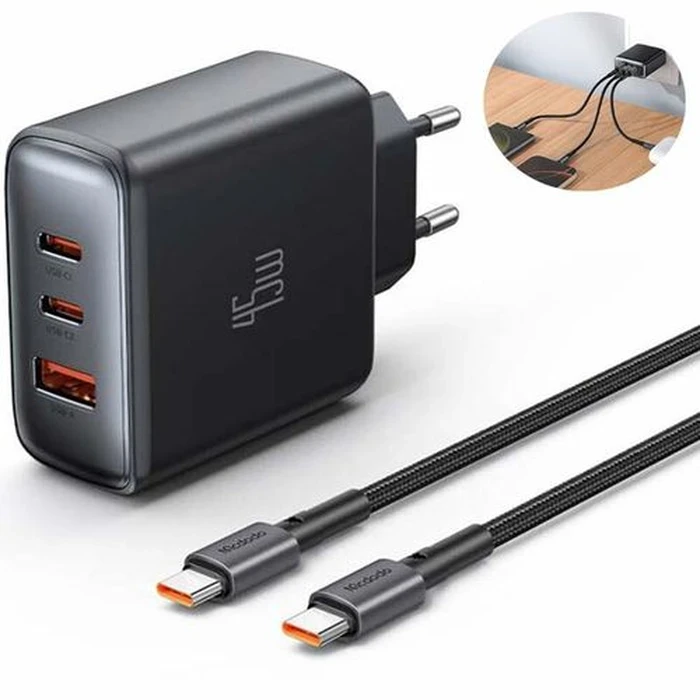 MCDODO 45W 3-Port Fast Charging Adapter | Samsung Super Fast Charge Logic | Fireproof V0 Matrix | CH-486