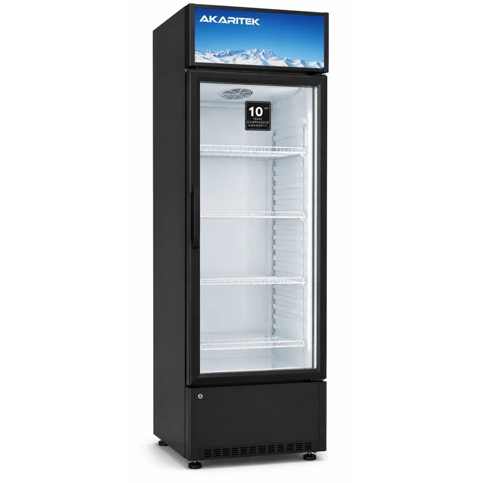 Akaritek 300L Commercial Single Glass Door Display Showcase Chiller (300W, 2°C to 10°C) | Fan Cooling & Double Tempered Glass with LED Light | Model AK-SC300W