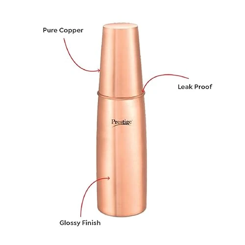 Prestige Tattva CBT01 Pure Copper Water Bottle with Leak Proof Threaded Cap | Glossy Finish Ayurvedic Wellness Hydration Flask - Model 42784