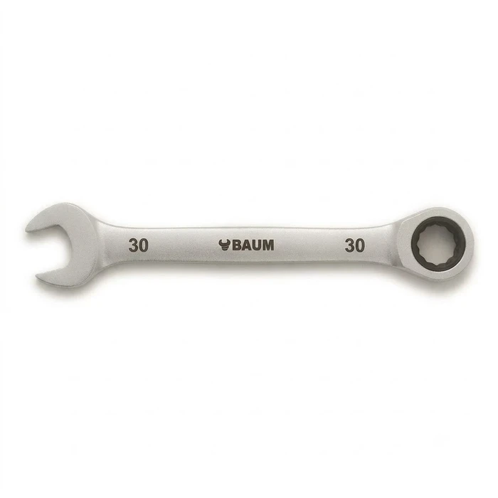 BAUM Heavy-Duty Jumbo Flex-Head Combination Ratcheting Wrench | High-Polish Chrome Vanadium Steel 90-Tooth Gear Wrench | Model ART 55 (Sizes 18mm to 32mm)