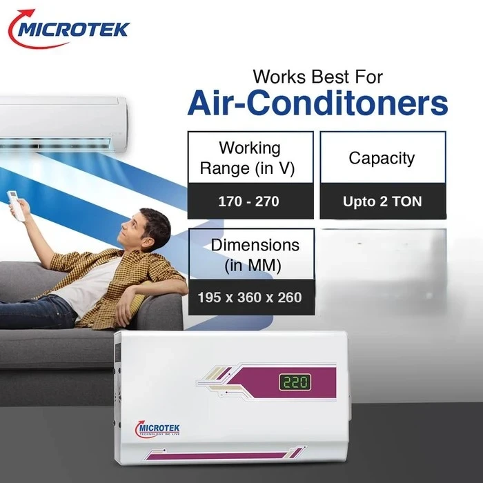 Microtek Pearl EM 4090 Automatic Voltage Stabilizer | 90V–300V Wide Input Range | Digital Display Wall-Mount Guard for Air Conditioners up to 1.5 Ton