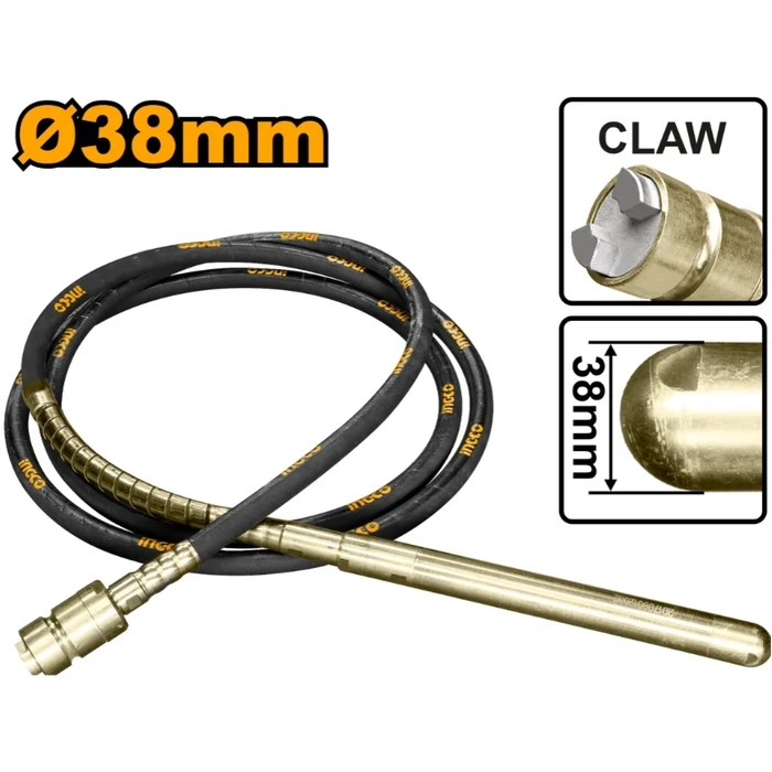 INGCO 5.5HP Gasoline Concrete Vibrator & 38mm x 6M Flexible Poker Shaft Set | Heavy-Duty 200Hz Industrial Compaction System with Claw Coupling | GVR-2