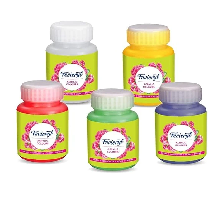 Pidilite Fevicryl Multi-Surface Acrylic Paint Series | Wash-Proof & Non-Toxic Liquid Craft Color Set | Available in 15ml, 100ml, 200ml & 500ml Sizes