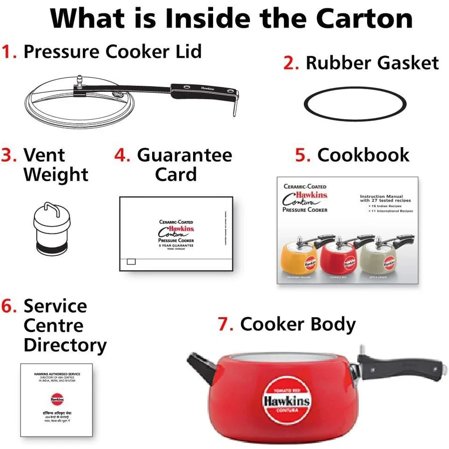 Hawkins CTR50 5L Contura Pressure Cooker | Tomato Red Ceramic Coating | Scratch & Stain Resistant | Black Base | Red