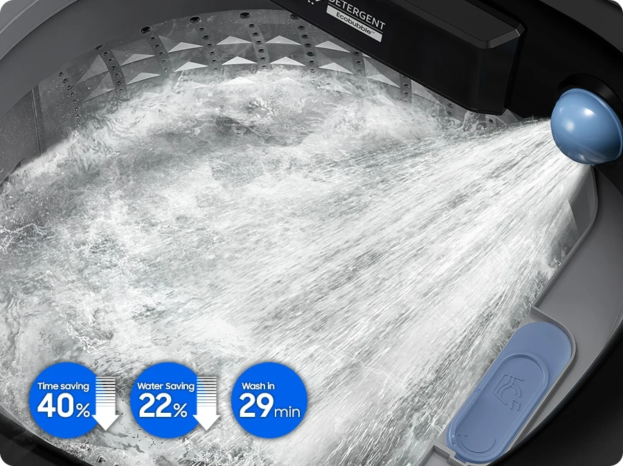Samsung 8KG Bespoke AI Top Load Washing Machine | Intelligent AI Wash Sensors & SmartThings Wi-Fi App Control | EcoBubble™ & 29-Min Super Speed | 1200 RPM Black Caviar | WA80F08S2BIM
