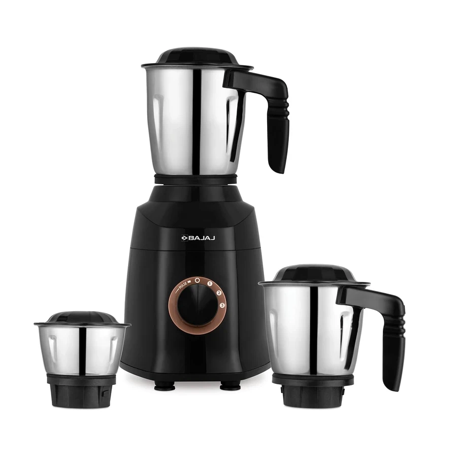 Bajaj Military Series Finesse 750W Mixer Grinder | Stainless Steel Jars & Portable Design | Midnight Black & Copper | 410592