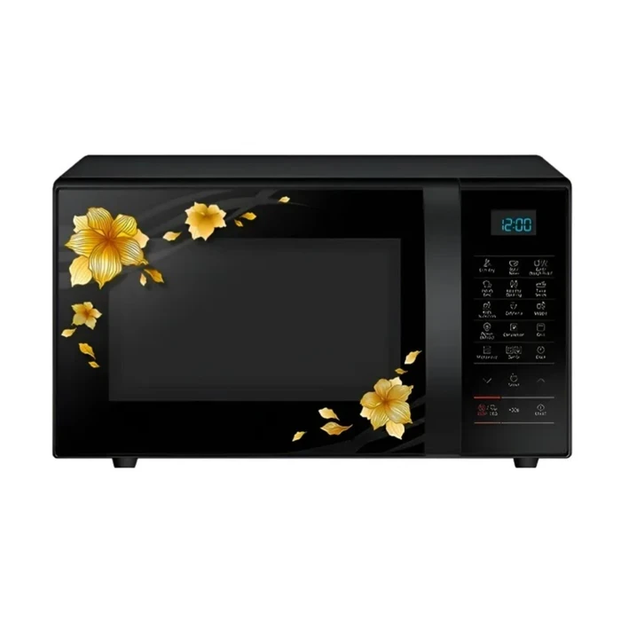 Samsung 21L CE77JD-QB1/IM Convection Microwave Oven | SlimFry™ Technology Roti & Naan Maker Curd Mode Ceramic Enamel Black Flower Pattern
