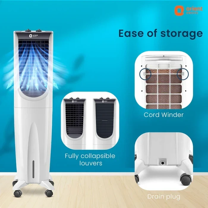 Orient Ultimo Tower 55L Air Cooler | 160W Vertical Space-Saving Evaporative Blower | 1500 Cu.m./hr Air Delivery DenseNest Honeycomb Pads | CT5506H