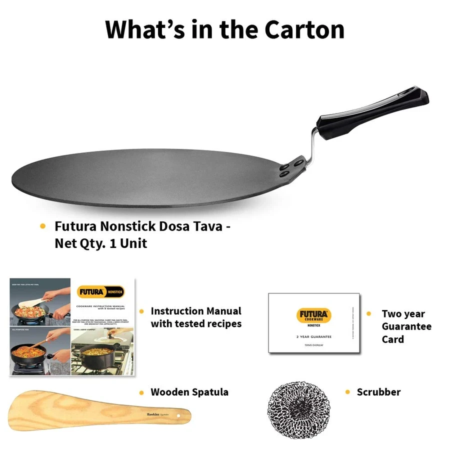 Hawkins NDT28 28cm Nonstick Dosa Tava | 4.88mm Extra Thick Hard Anodised Aluminium | Maximized Cooking Surface | Black