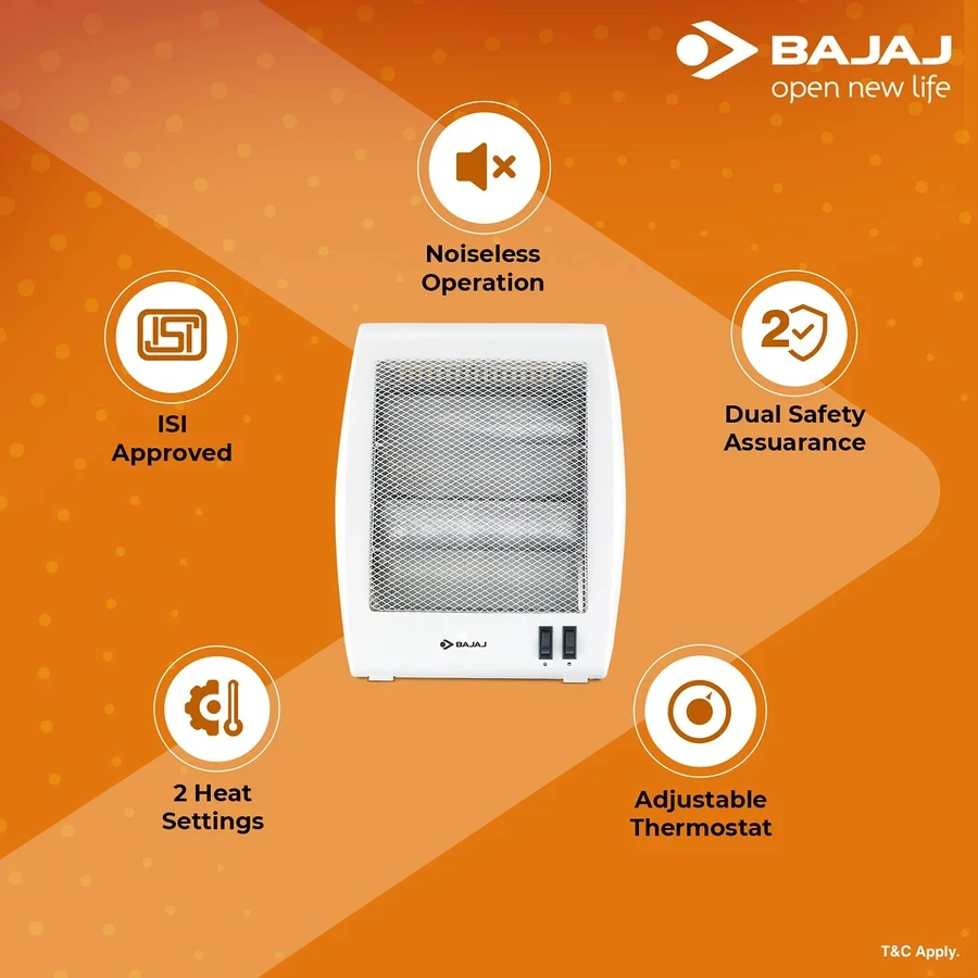 Bajaj Electric Room Heater | Adjustable Temperature & DuraElement Technology with Safety Tip-Over Switch | 260028 RHX 2