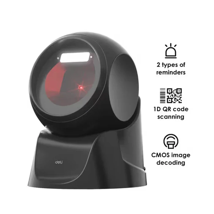 DELI Hands-Free Desktop 1D & 2D Barcode Scanner | CMOS Omnidirectional Mobile Screen & Paper USB POS Reader | ES231