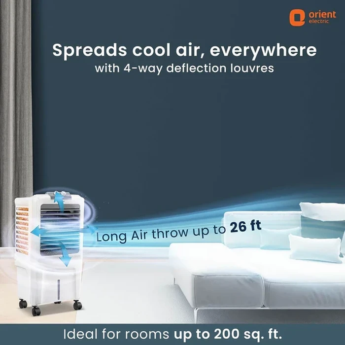 Orient Aerocool 40L Personal Air Cooler | 140W High-Speed 2-Pole Motor 12-Inch Fan | 2100 Cu.m./hr Air Delivery DenseNest Honeycomb Pads | CP4001H
