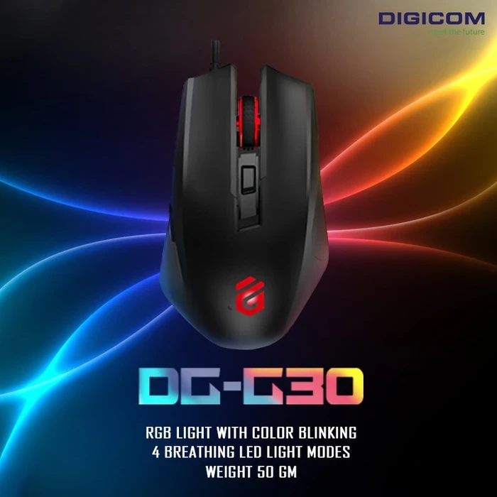 Digicom Wired Gaming Mouse | RGB Color Blinking Logic | 4000 DPI Precision Matrix | 6-Key Gaming Chassis | DG-G30