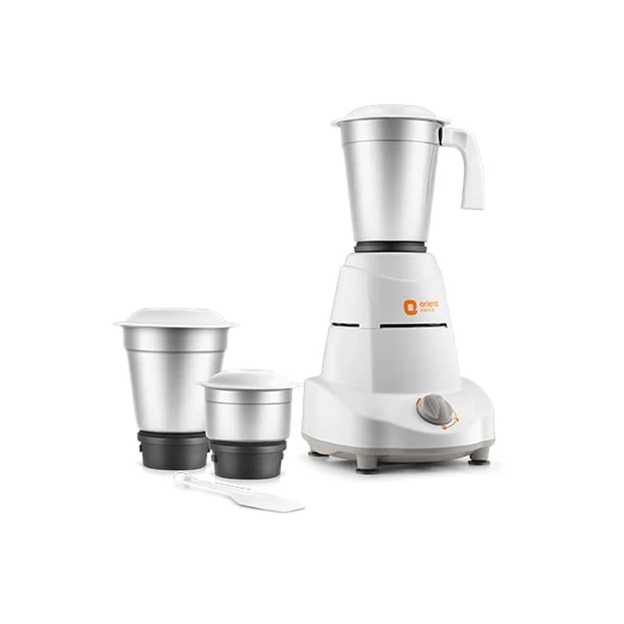 Orient Elite Super 500W Compact 3-Jar Mixer Grinder | High-Torque Motor with 1.25L Capacity, Stainless Steel Blades & 3-Speed Control (White)