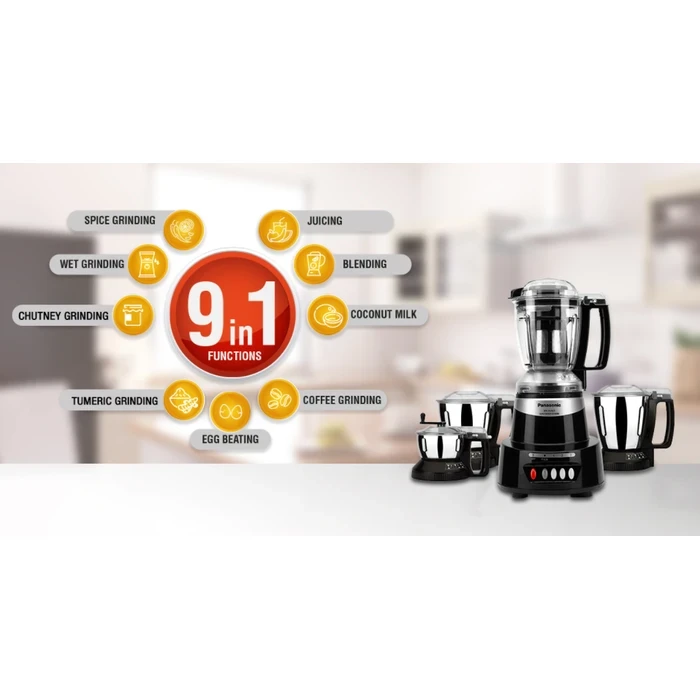 Panasonic 600W Elements Mixer Grinder with 3 Stainless Steel Jars & 1 Juicer Jar | Safety Lock Overload Protection | Wet Dry Blending Chutney Grinding Quartz Yellow/Rustic Red/Sunstone Orange/Charcoal