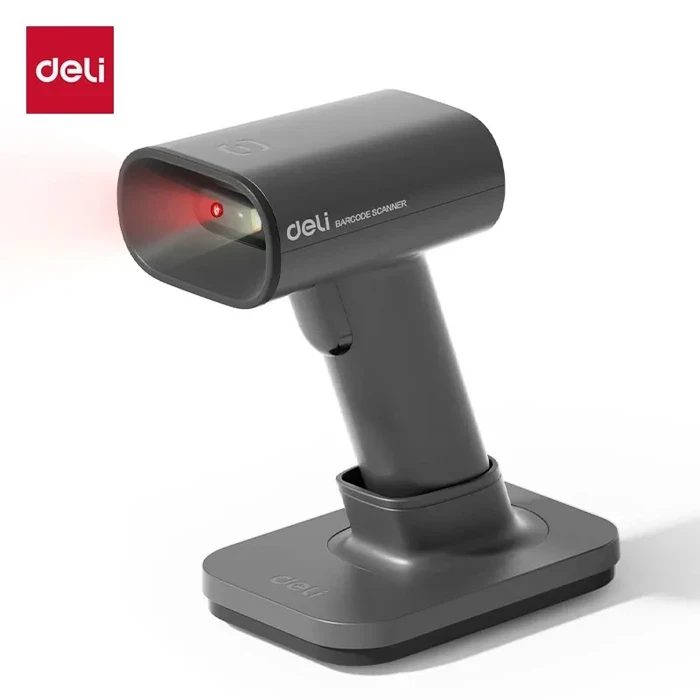 Deli Handheld Wireless 1D/2D CMOS Barcode Scanner with Auto-Scan Stand | 2.4GHz & Bluetooth Dual Connection | ES228BW (DELI ES2288W)