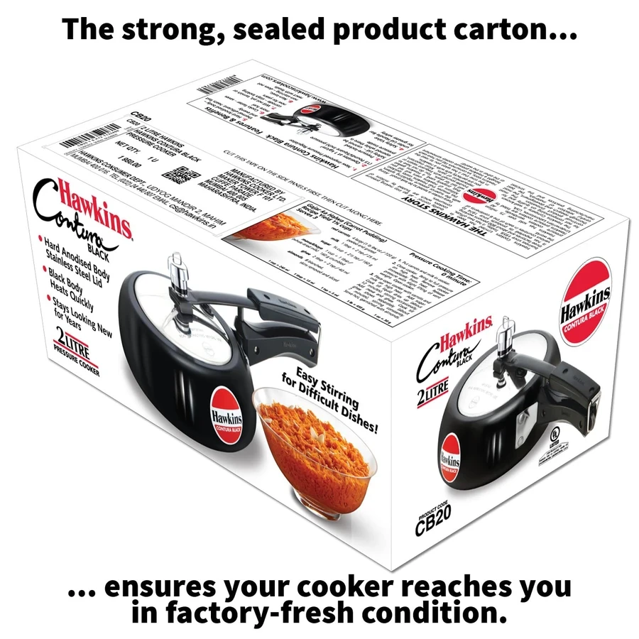Hawkins Contura Black Pressure Cooker | Hard Anodised Body | Stainless Steel Lid | Rapid Heating Black Base | 1.5L to 5L