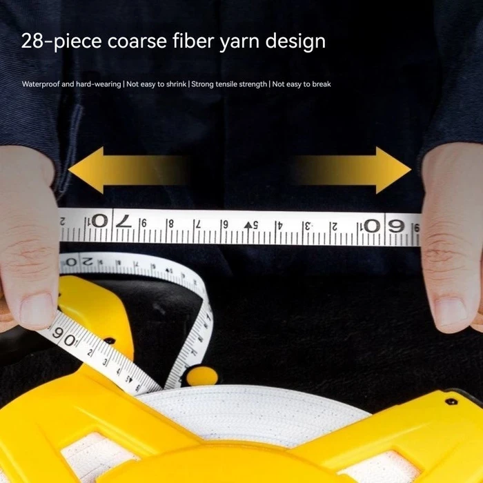 Deli Tools 50m Fiberglass Measuring Tape | ABS+TPR Shock-Absorbing Closed Molded Shell | 14.5mm Stretch-Resistant Blade | DL98050B