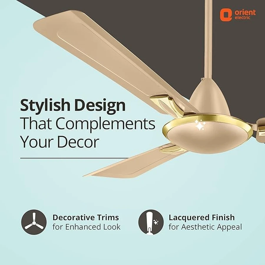 Orient Gratia Shine Ceiling Fan 70 Watts | Anti-Dust Design | 370 RPM | Aluminium Blades | Topaz Gold & Silky Silver