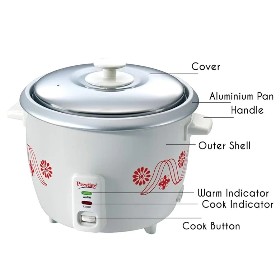 Prestige PRWO 1.8 700W Electric Rice Cooker | 1.8 Litre Capacity with Stainless Steel Vent Lid & Automatic Keep Warm - Model 41279