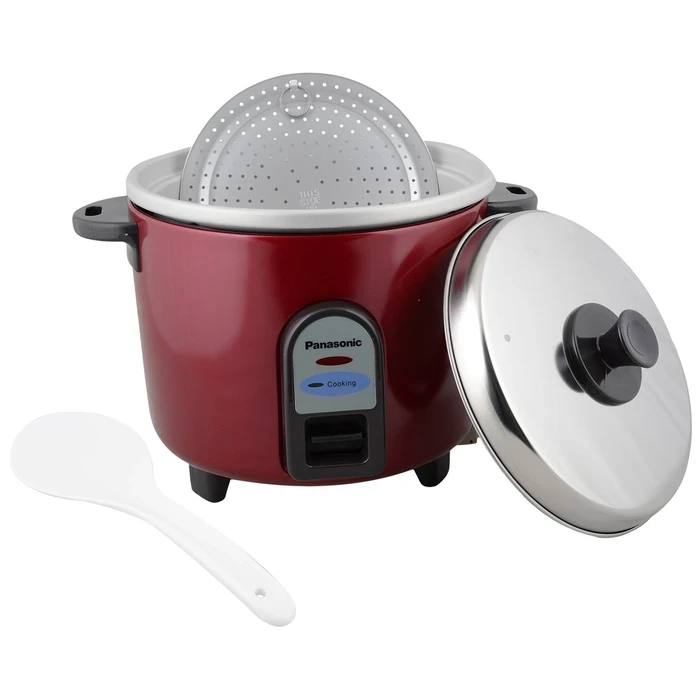 Panasonic SR-WA 10 (GE9) Automatic Rice Cooker 1L | Burgundy & Silver Premium Color Options | Anodized Aluminium Pan & See-Through Glass Lid | 450W Eco Power Kitchen Appliance