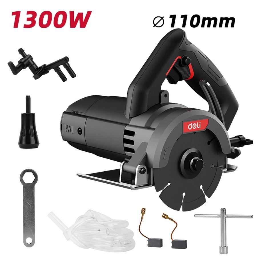 Deli 1300W 110mm Professional Marble Cutter (13,000 RPM) | Heavy-Duty Dust & Waterproof Tile Cutting Machine with 32mm Max Depth (Red) | EDE-YS110-1E