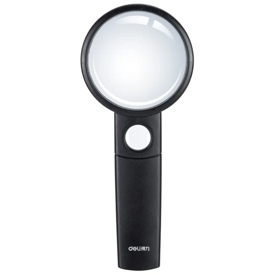 Deli 75mm Handheld Dual-Power Magnifying Glass | 2.5X Primary & 5X Inset Convex Lens with Ergonomic ABS Frame (Black) | E9090