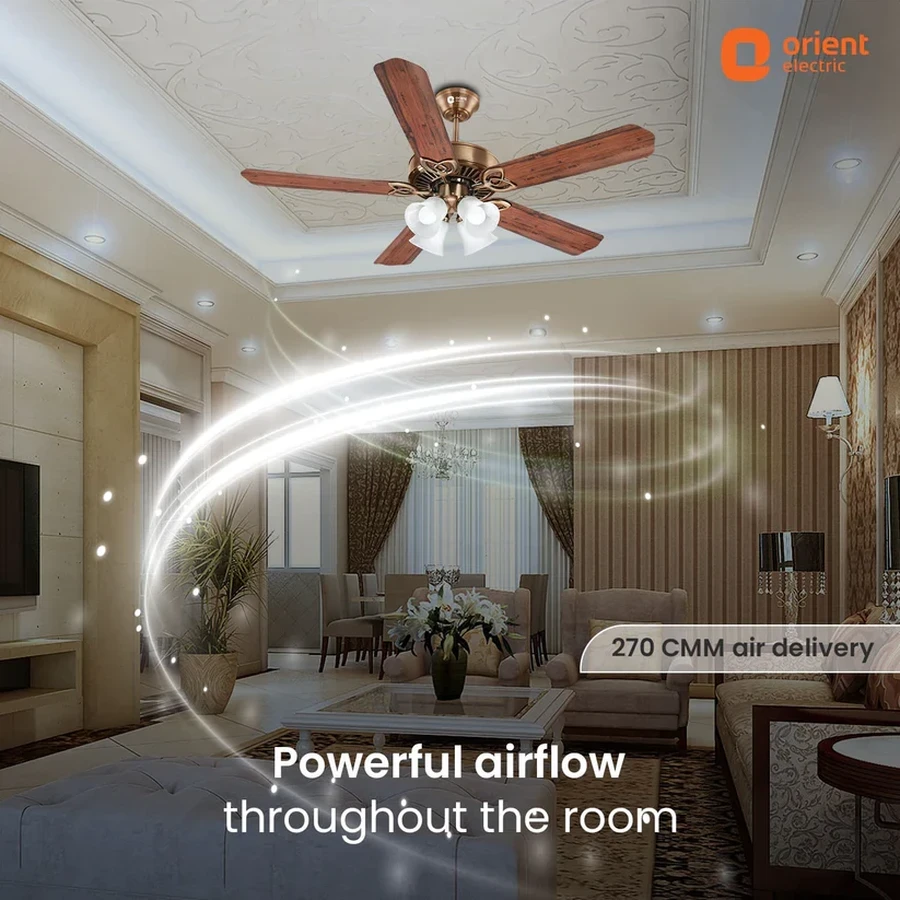 Orient Subaris Premium Ceiling Fan 1300mm | 80W | 270 CMM Airflow | 250 RPM | Antique Brass & Antique Copper