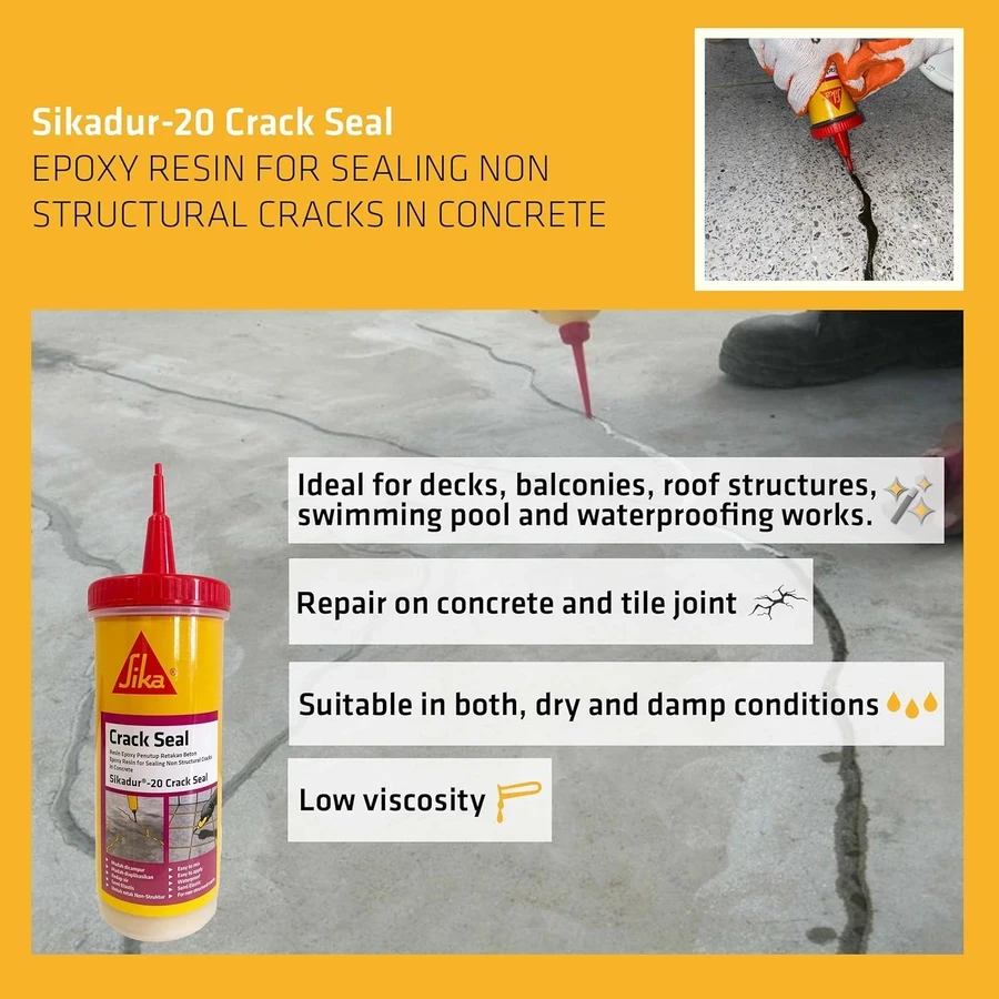 Sika Epoxy Crack Filler | Sikadur-20 Seals Hairline Cracks in Concrete Walls & Floors Before Waterproofing | For Tiles & Stone | 2-Part Resin | 140ml