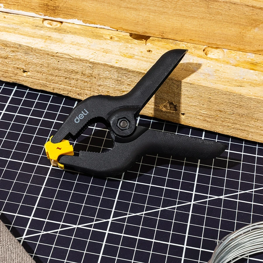 Deli Heavy Duty Spring Clamp 4" Max 30mm Clamping Diameter Durable Nylon Body & Quick Release Action for DIY, Crafts & Light Holding (Yellow/Black) | EDL110004-2S