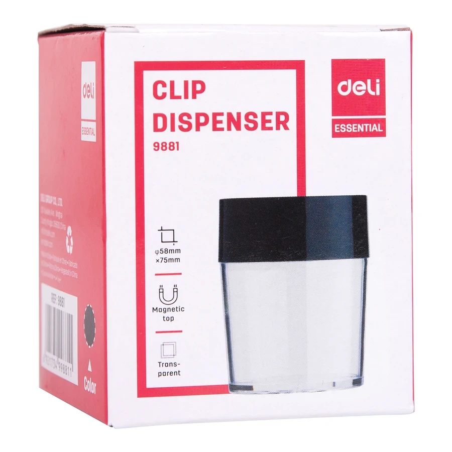 Deli Standing Magnetic Clip Dispenser | Clear Desktop Organizer Container for Paper Clips, Pins & Small Desk Accessories (Pack of 6) | E9881