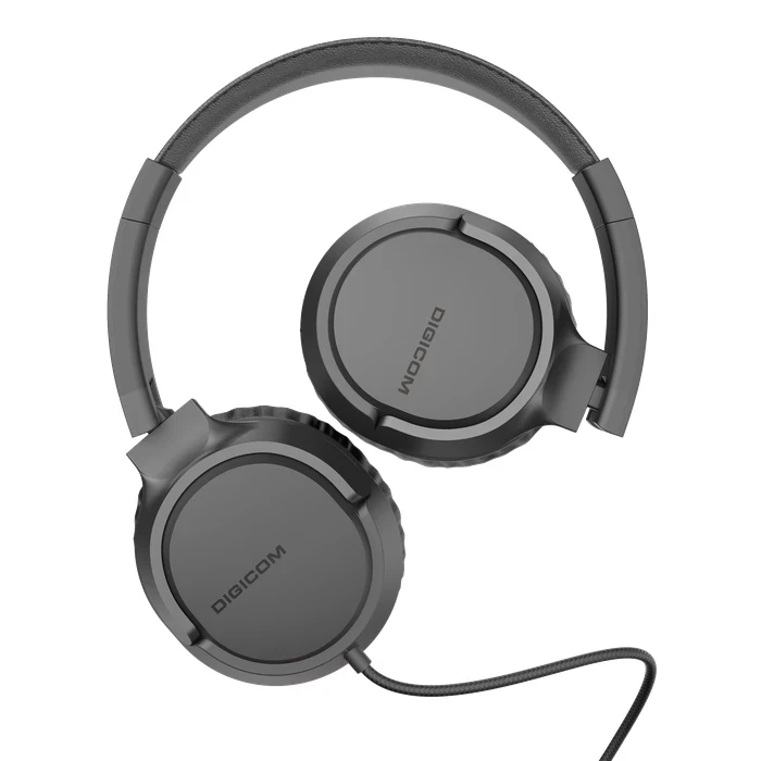 Digicom W7 Wired Headphones | 40mm Neodymium Driver Logic | Tangle-Proof Braided Cord & Inline Microphone | Blue, Black & Grey