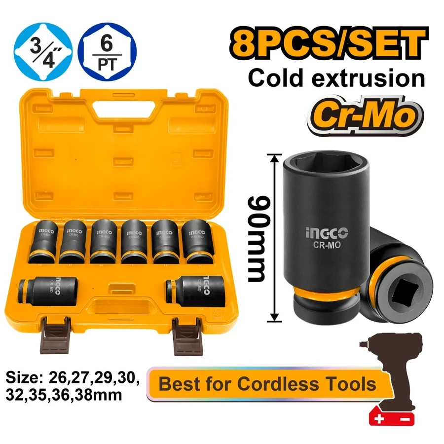 Industrial-Grade Deep Impact Socket Set | HKISSD34082L | 8-Piece 3/4" Drive System