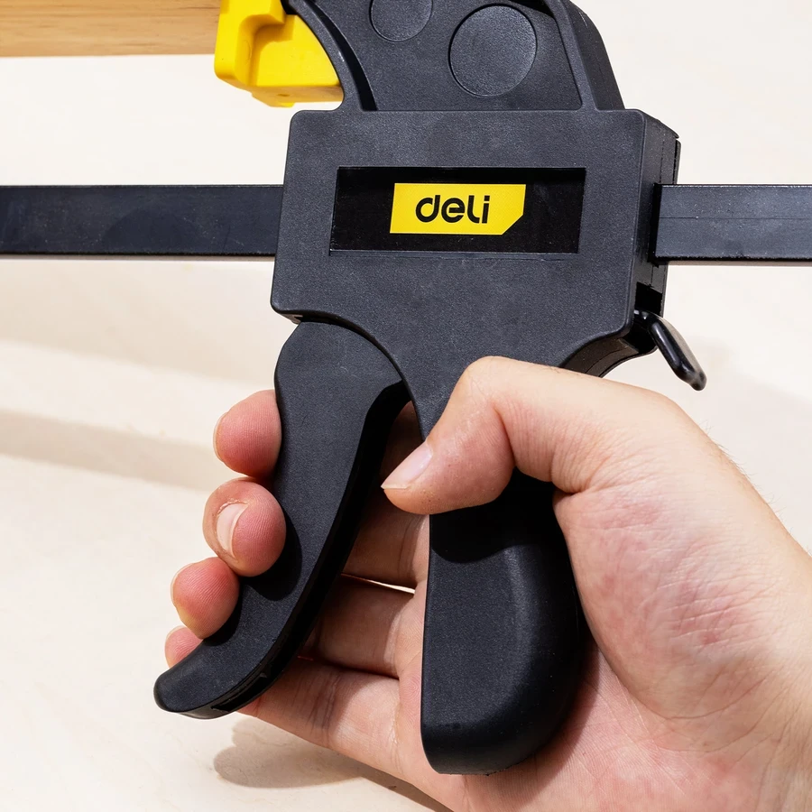 Deli 6" Professional Heavy-Duty A3 Steel Quick Bar Clamp | One-Handed Trigger-Type Woodworking F-Clamp with Non-Marring Rubber Chuck Pads | EDL110106-2S