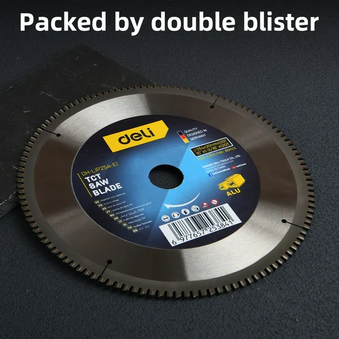Deli Tools 254mm (10") 120T TCT Saw Blade for Aluminum | Industrial Non-Ferrous Metal Circular Chop Saw Blade (30mm Arbor) | EDH-LJP254-E1