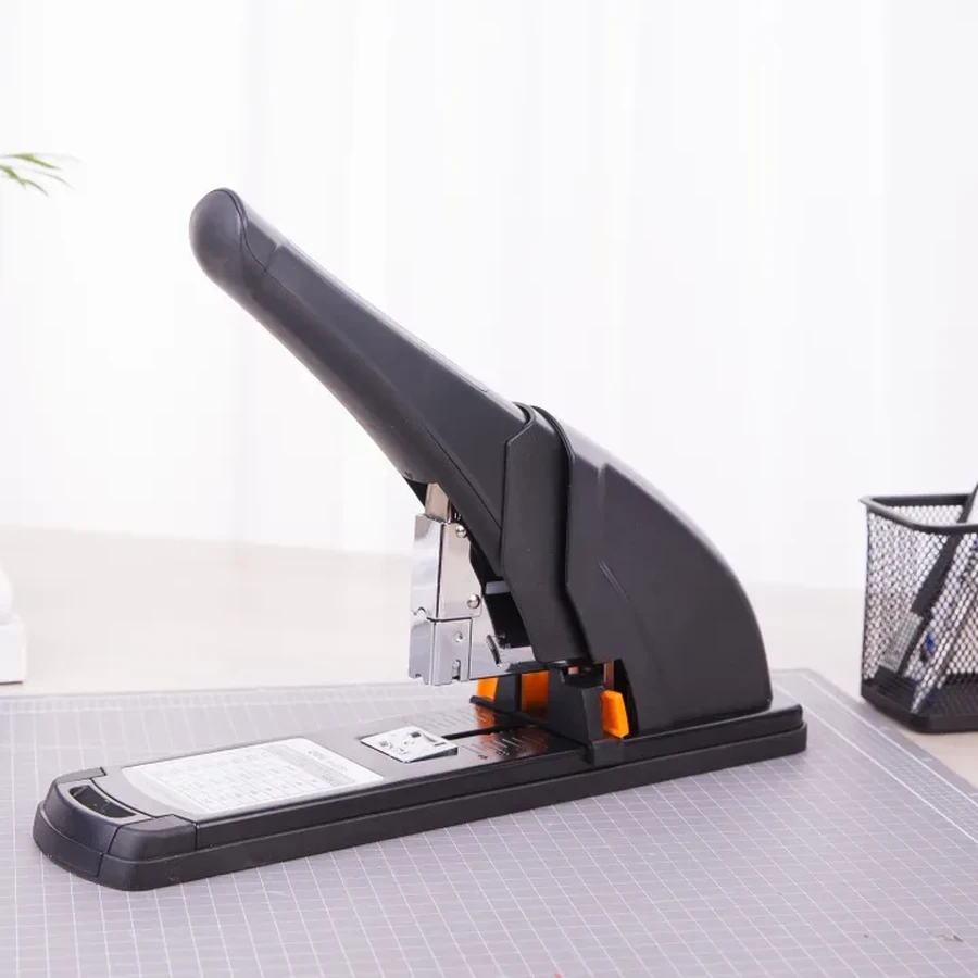 Deli Effortless 120-Sheet Heavy-Duty Desktop Stapler | TPE Comfort Grip, Quick Jam Clearing & Precision Margin Guide (Black) | E0386