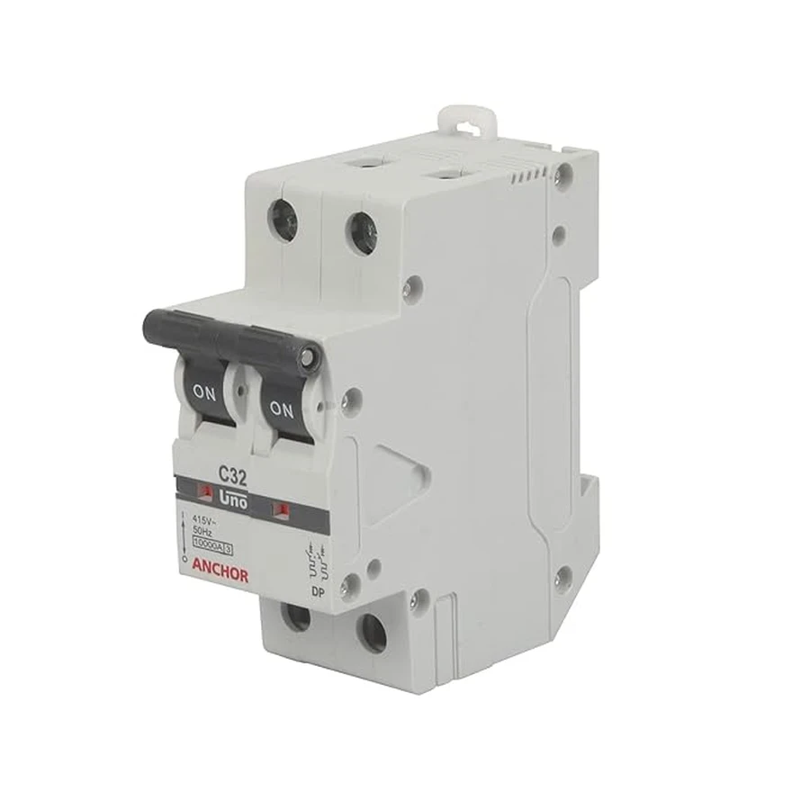Anchor UNO DP MCB 32A 'C' Curve 98022 - Double Pole, Medium Current Capacity, DIN Rail Mount Standard Circuit Breaker