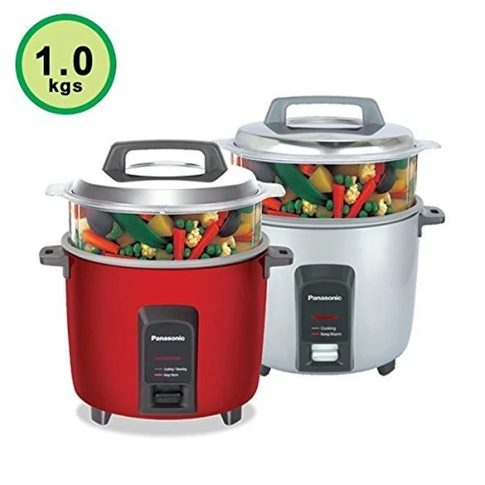 Panasonic 1.8L Automatic Drum Electric Cooker with Warmer & Non-Stick Pan | Single Steaming Basket Attachment | 660W Auto Keep Warm & Shut-Off | Model SR-Y18FHS(E) in Burgundy & Silver