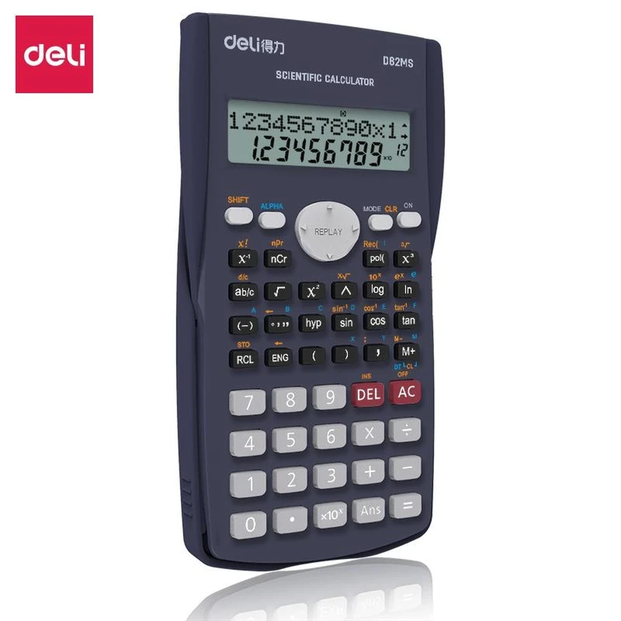 Deli 240 Functions 10+2 Digits Student Scientific Calculator | Dual Solar & Battery Power 2-Line LCD Display with Sliding Hard Cover | ED82MS